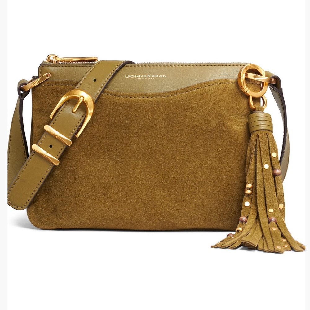Donna Karan Glenwood Suede Triple Compartment Crossbody with Beaded Tassel - Picture 14 of 14